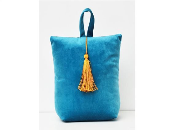 Στοπ Πόρτας σε σχήμα τσάντας με βελούδινο ύφασμα σε μπλε χρώμα, Velvet Door stopper Blue