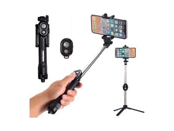Τρίποδο selfie stick και βάση κινητού 3 σε 1, με Bluetooth σύνδεση, 70x23 cm