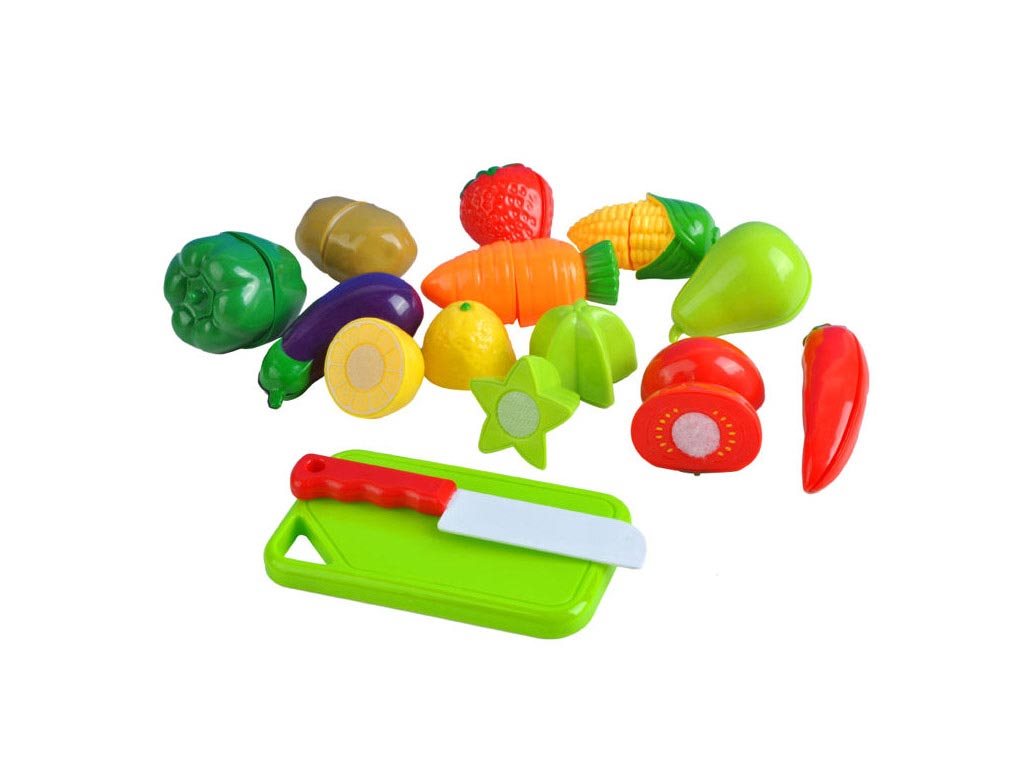 Aria Trade Σετ Παιχνίδι Φρούτα και Λαχανικά Διαίρεσης 14 τεμαχίων, Set Velcro Fruits and Vegetables
