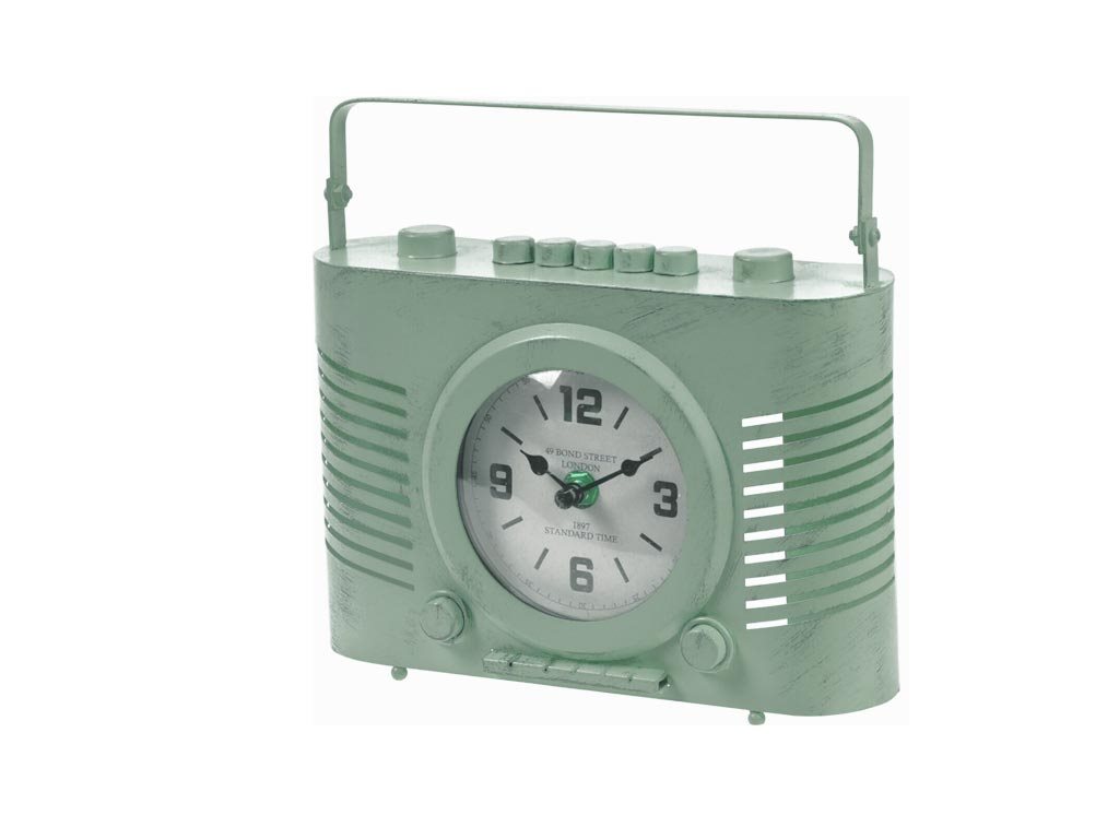 Μεταλλικό Vintage Ρολόι σε σχήμα ραδιόφωνο κατάλληλο για διακόσμηση σε 2 χρώματα Πετρολ