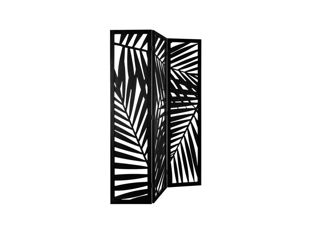 Ξύλινο Παραβάν Διαχωριστικό Χώρου με σχέδιο φύλλα σε μαύρο χρώμα, 120x1.8x170 cm, Paravan