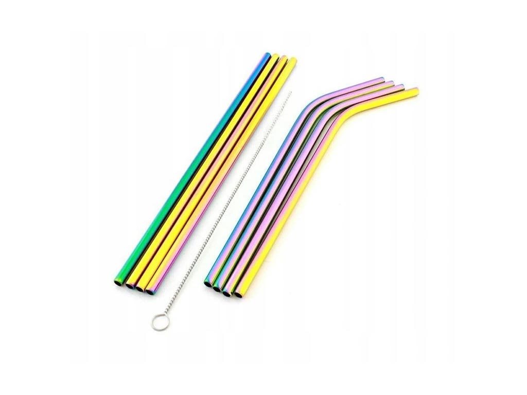 Σετ Επαναχρησιμοποιούμενα Καλαμάκια από Ανοξείδωτο Ατσάλι 8 τεμαχίων, Drinking Rainbow straws