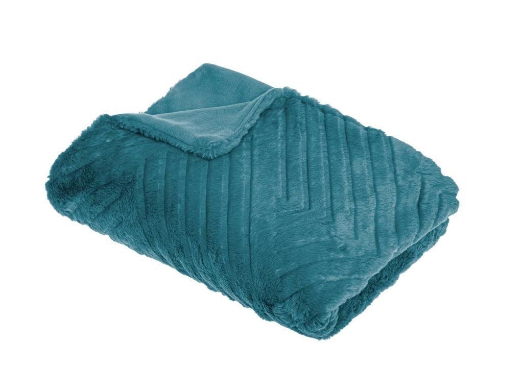 Κουβέρτα Fleece ριχτάρι καναπέ χνουδωτή με γούνινη υφή σε πετρολ χρώμα, 120x160 cm