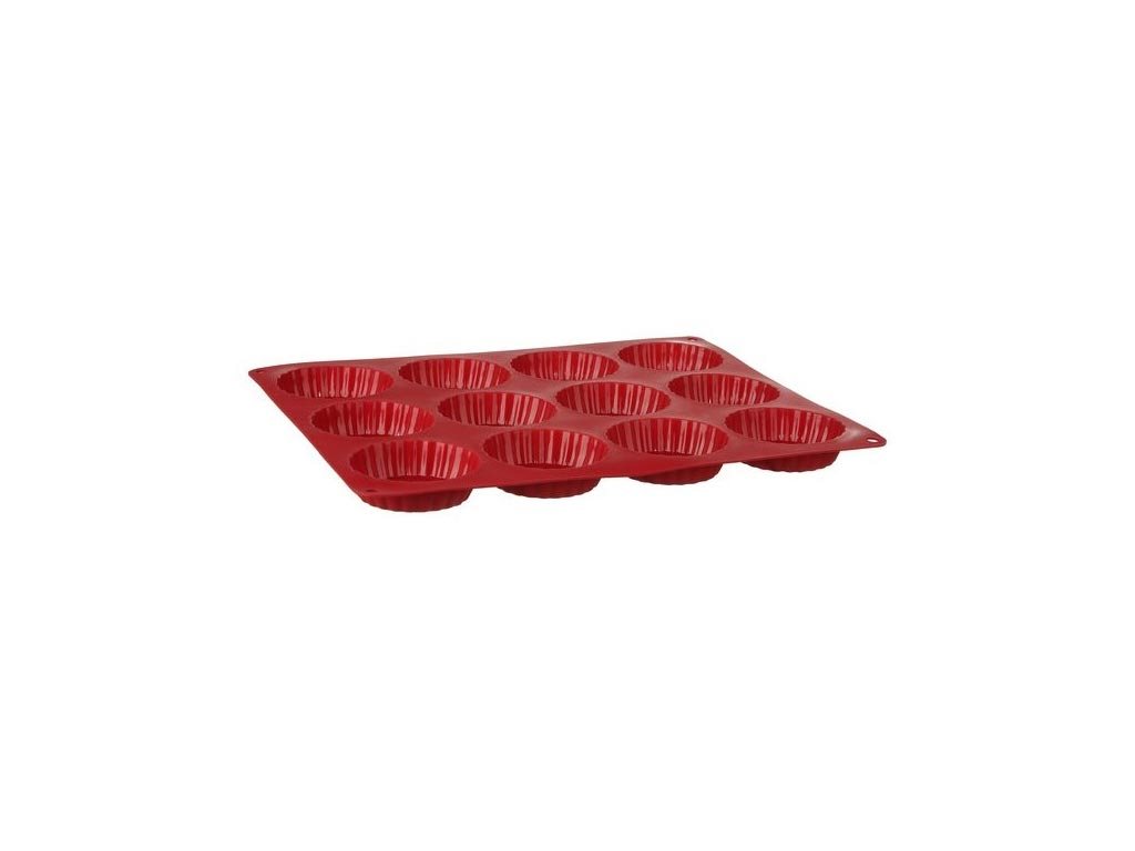 Φόρμα Σιλικόνης με 12 θέσεις για ταρτάκια σε κόκκινο χρώμα, 33.5x27x2 cm, Silicone mold