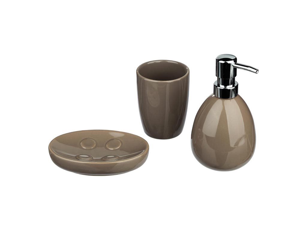 Σετ Κεραμικά Αξεσουάρ Μπάνιου 3 τεμαχίων σε καφέ χρώμα, Bathroom accessories set