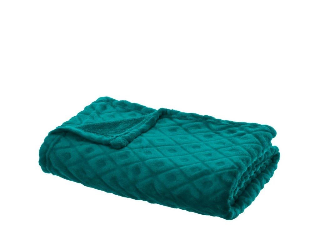 Μονή Κουβέρτα ριχτάρι καναπέ Fleece μαλακή με μοτίβο ρόμβους σε πετρόλ χρώμα, 125x150 cm