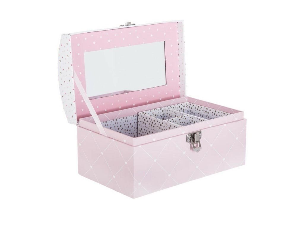 Κοσμηματοθήκη Κουτί Μπιζουτιέρα με θήκες για κοσμήματα σε ροζ χρώμα, 19.9x12x10.5 cm