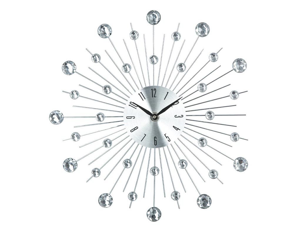 Διακοσμητικό Ρολόι Τοίχου με Κρύσταλλα, ασημένιες ακτίνες και διάμετρο 33 cm
