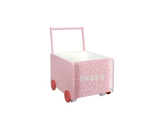 Aria Trade Ξύλινο Κουτί Αποθήκευσης Παιδικό Καροτσάκι Ροζ 47.5x35x47cm