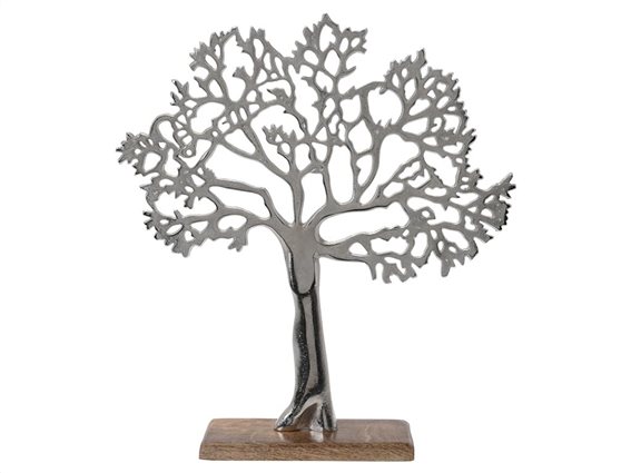 Επιτραπέζιο Μεταλλικό Διακοσμητικό Δέντρο με ξύλινη βάση, 8x39x43 cm, Metal tree