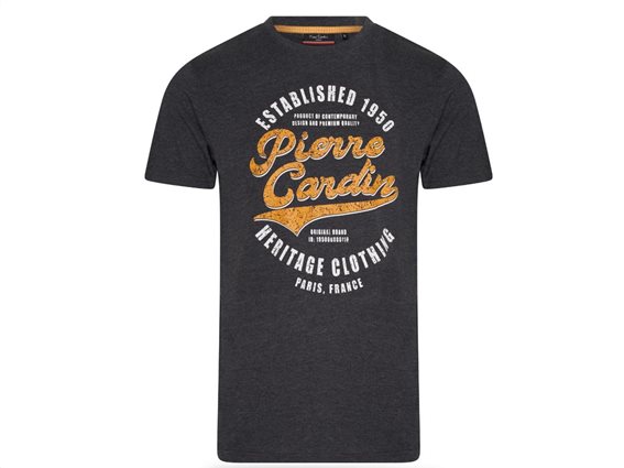 Pierre Cardin Ανδρικό Μπλουζάκι T-shirt με τύπωμα και κοντό μανίκι, Γκρι Ανθρακί σκούρο χρώμα Large