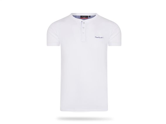 Pierre Cardin Ανδρικό μπλουζάκι T-Shirt με κοντό μανίκι και κουμπιά σε Λευκό χρώμα XXLarge