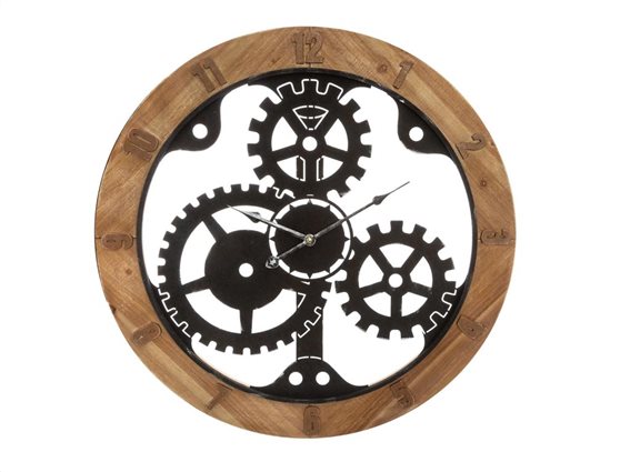 Ρολόι Τοίχου XL με μεταλλικό και ξύλινο σκελετό σε Vintage σχέδιο με γρανάζια και διάμετρο 58 cm