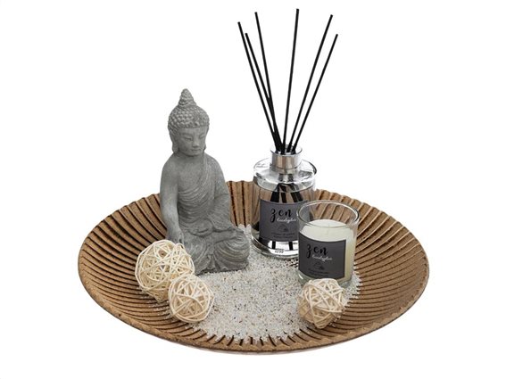 Σετ αρωματικό χώρου 7 τεμαχίων, Zen σετ με αρωματικά Sticks, κερί και Βούδα, 31.5x16.5 cm