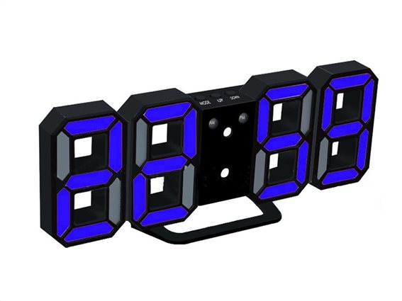 Ψηφιακό Ρολόι 3D 4 σε 1 με LED, Ξυπνητήρι Θερμόμετρο και ημερολόγιο σε Μπλε χρώμα, 23.3x2x9 cm