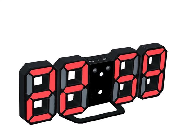 Ψηφιακό Ρολόι 3D 4 σε 1 με LED, Ξυπνητήρι Θερμόμετρο και ημερολόγιο σε Κόκκινο χρώμα, 23.3x2x9 cm