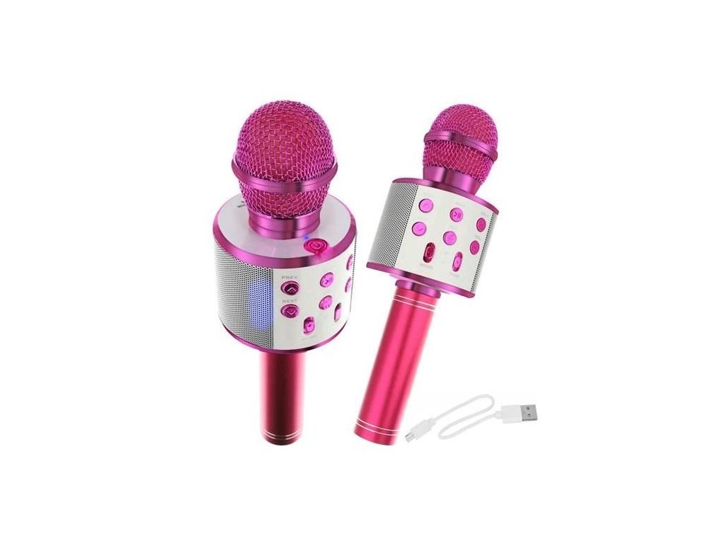 Ασύρματο Μικρόφωνο Καραόκε με Bluetooth και μεγάφωνο σε φούξια χρώμα, 23x7.5 cm