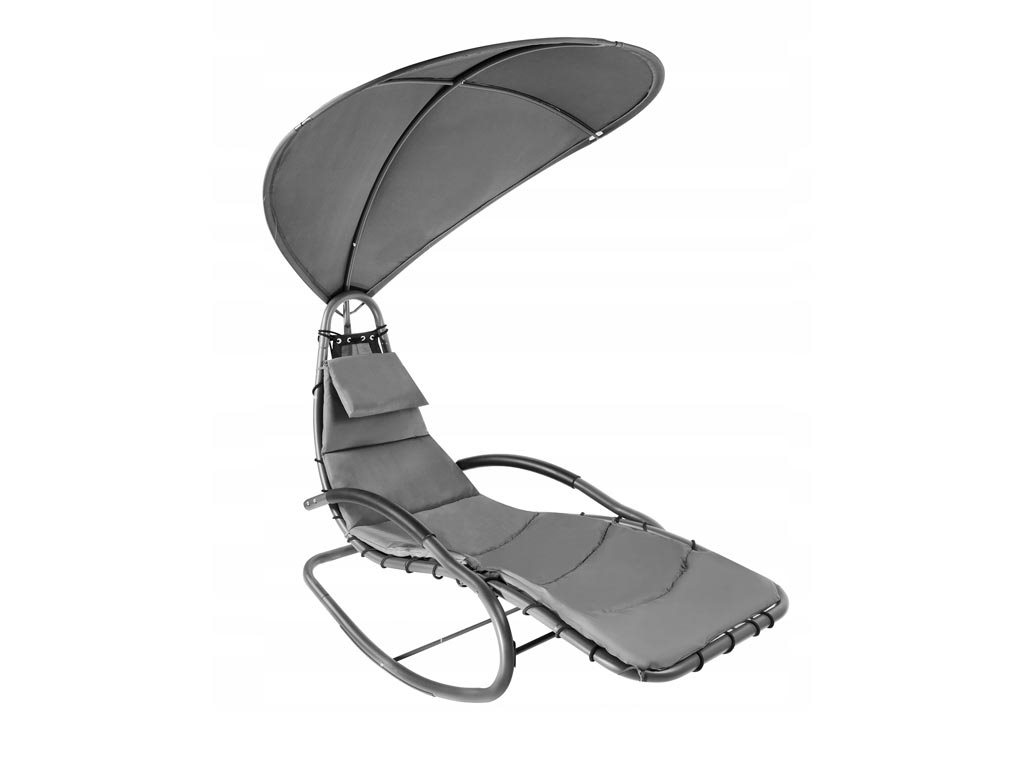 Κουνιστή Καρέκλα Ξαπλώστρα με μεταλλικό σκελετό και ομπρέλα σε γκρι χρώμα, 183x76x178 cm