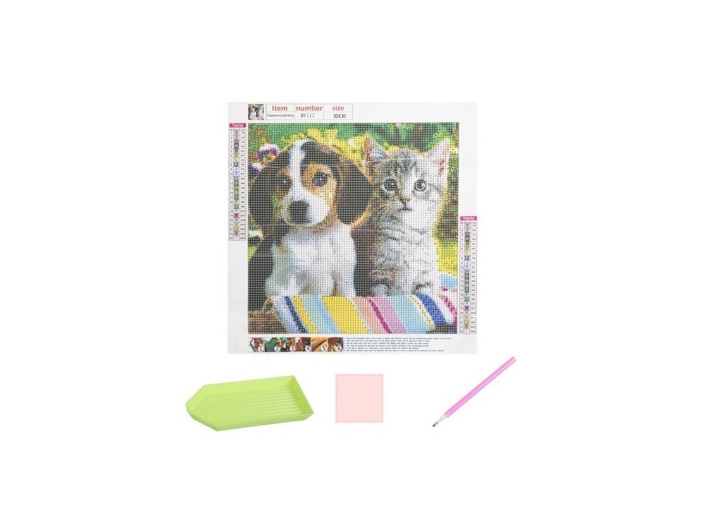 Ψηφιδωτό Μωσαικό με διαμάντια και απεικόνιση γάτα και σκύλος, 30x30 cm, Mosaic Art Kit