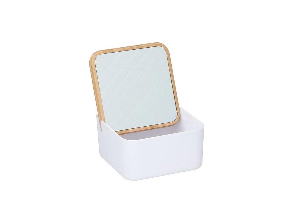 Alpina Κοσμηματοθήκη Μπιζουτιέρα με καθρέφτη και bamboo καπάκι, 13x13x7 cm, Jewelry box