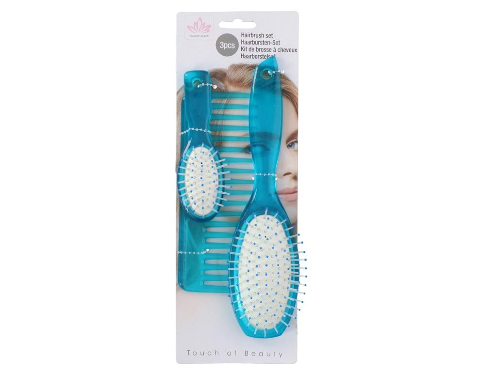 Σετ πλαστικές Βούρτσες Μαλλιών 3 τεμαχίων σε οβάλ σχήμα σε 3 μεγέθη, Hairbrush set Μπλε