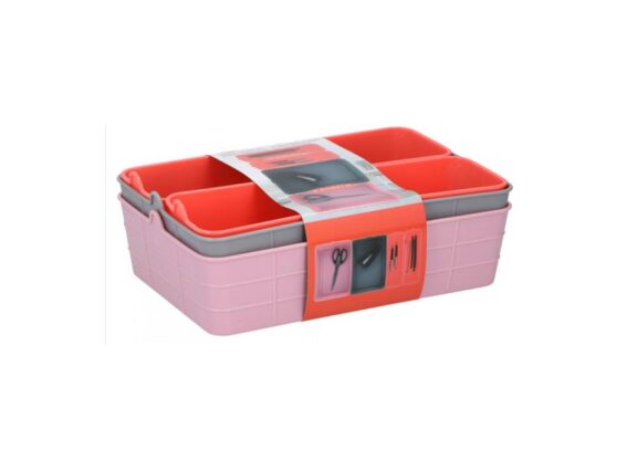 Σετ Πλαστικός Οργανωτής γραφείου 4 τεμ σε 2 επιλογές, Storage box set Ροζ