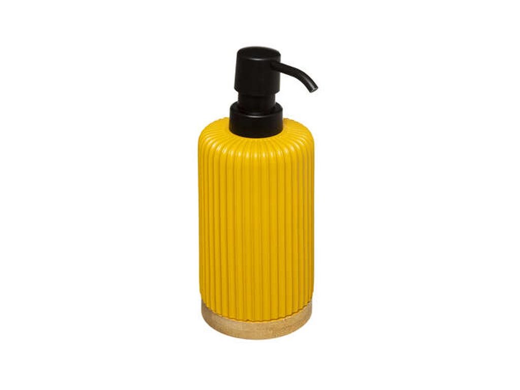 Δοχείο Σαπουνιού Dispenser για κρεμοσάπουνο σε Μουσταρδί χρώμα με βάση από Bamboo, 8x7x19.5 cm