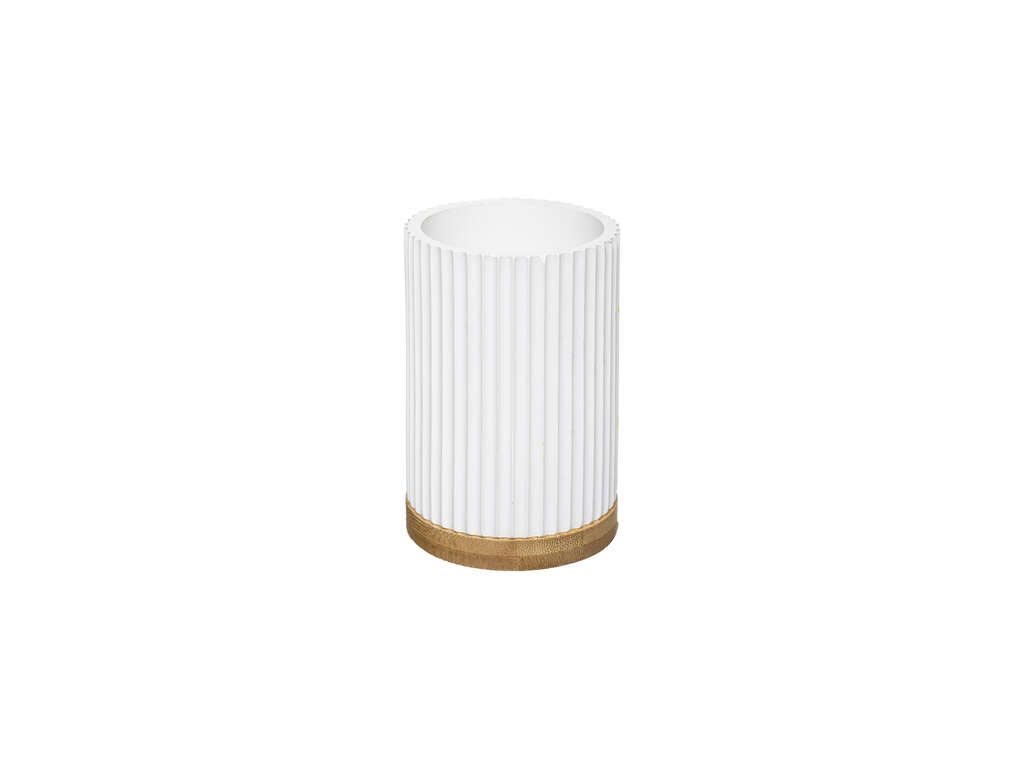 Δοχείο για Οδοντόβουρτσες με λεπτομέρειες Bamboo σε Λευκό χρώμα, 7.1x11 cm