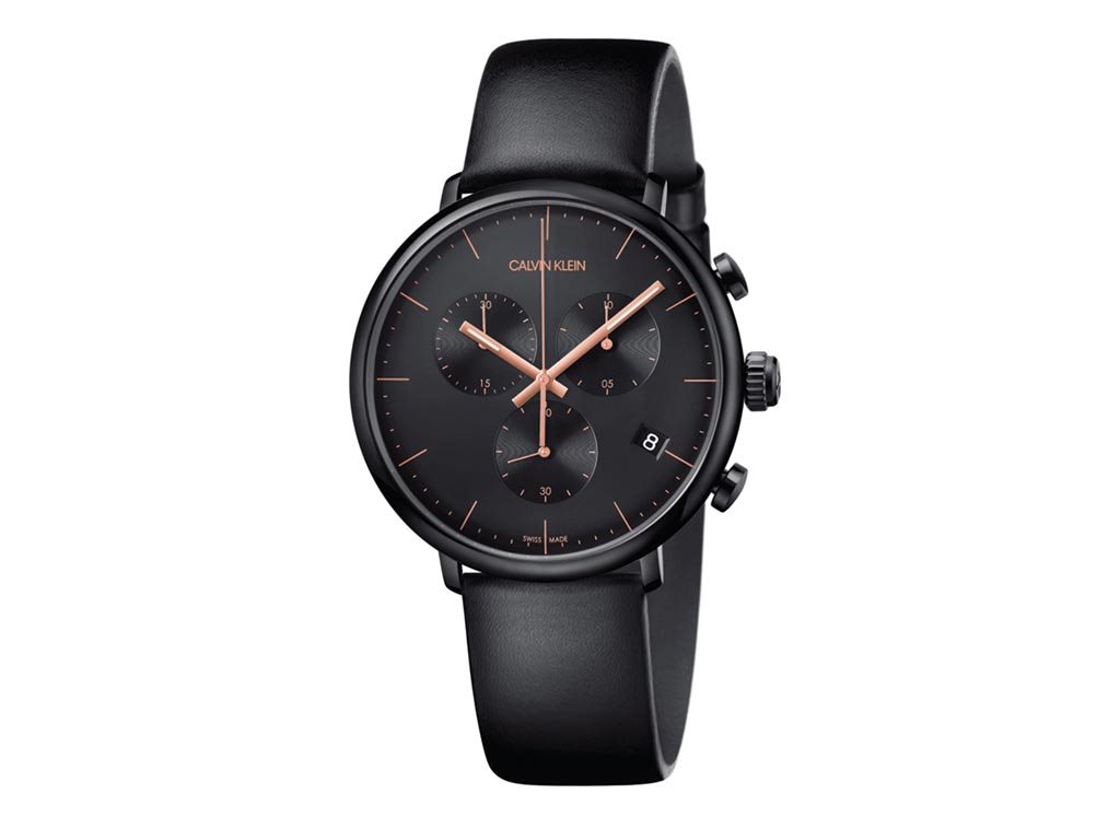 Calvin Klein Ανδρικό Ρολόι χειρός με δερμάτινο λουράκι και χρονογράφους σε μαύρο χρώμα, K8M274CB