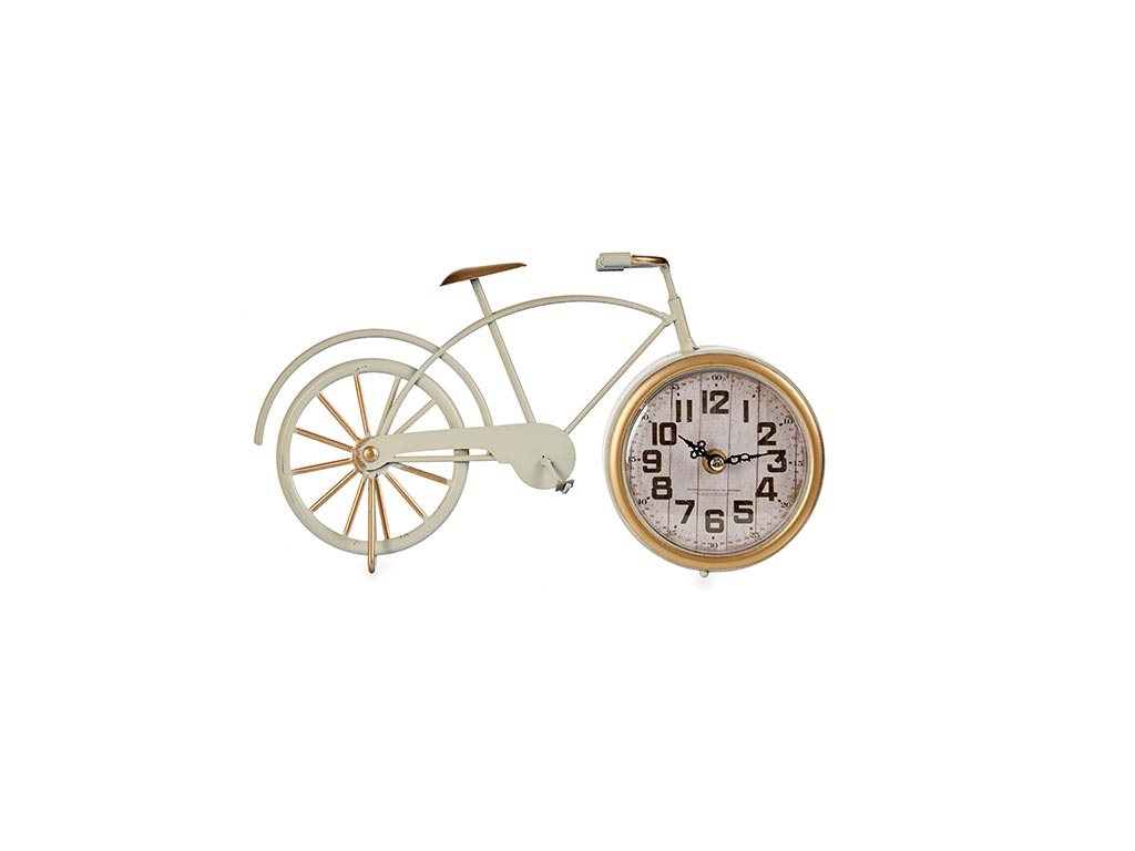 Διακοσμητικό Μεταλλικό Vintage Ρολόι Σε Σχήμα ποδηλάτου, 31.5x6.5x18 cm Μπεζ