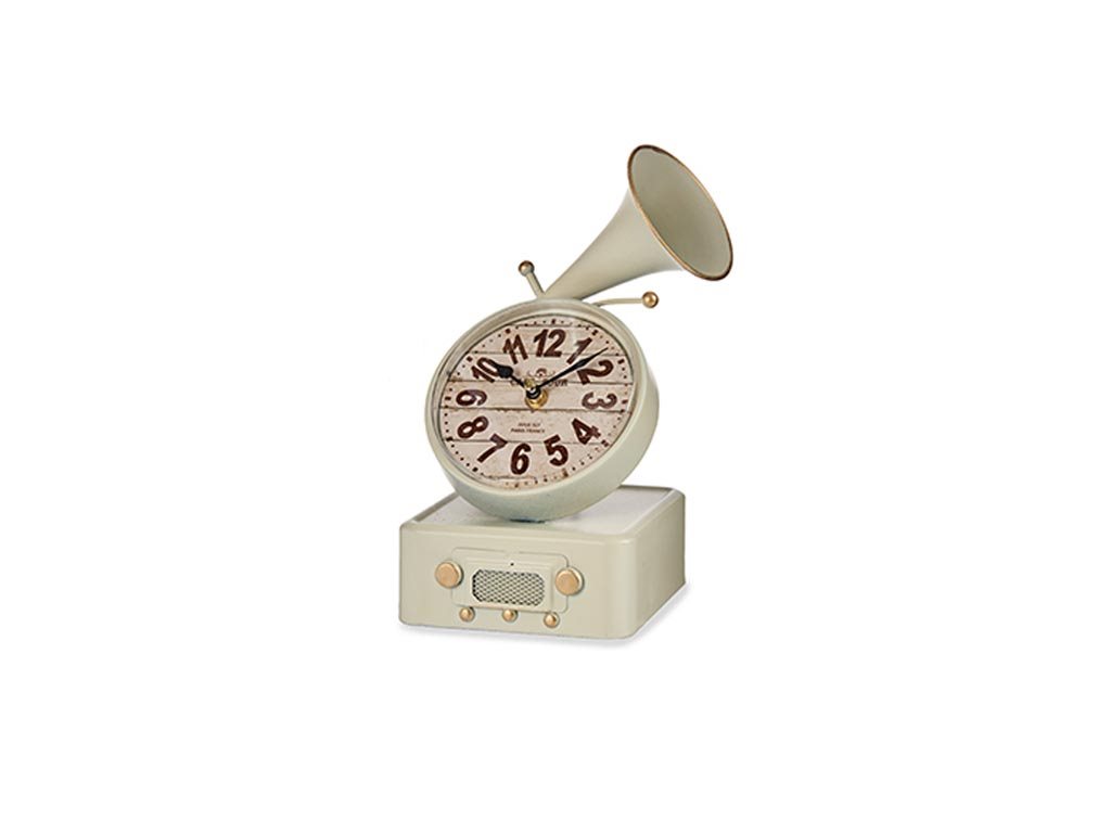 Διακοσμητικό Μεταλλικό Vintage Ρολόι Σε Σχήμα γραμμόφωνου, 15.5x14.5x24 cm Μπεζ