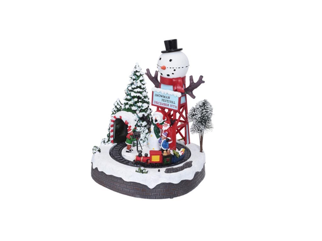 Aria Trade Χριστουγεννιάτικο Διακοσμητικό με Κίνηση και Φωτισμό Led 21x23x29cm, Christmas Scene Χιονάνθρωπος