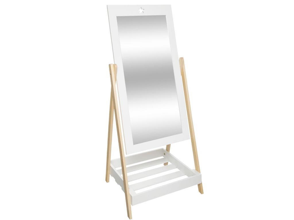 Παιδικός Καθρέφτης Δαπέδου με Ράφι σε λευκό χρώμα, 46.5x40x102 cm