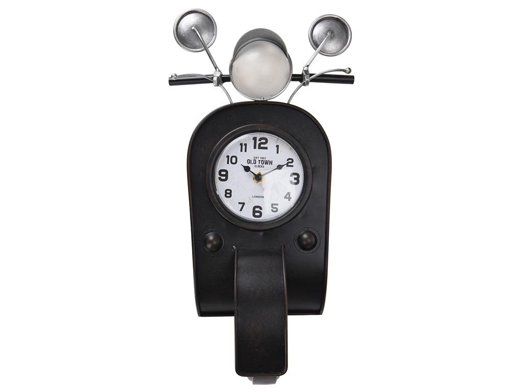 Επιτραπέζιο Μεταλλικό Ρολόι Αναλογικού τύπου σε σχέδιο scooter σε μαύρο χρώμα, 22x10x43.5 cm