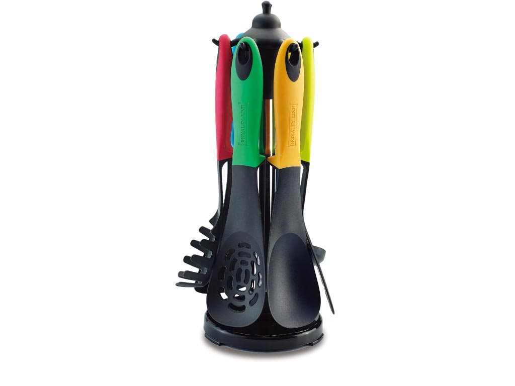 Royalty Line Σετ Εργαλεία Κουζίνας 6 τεμ με βάση αποθήκευσης σε διάφορα χρώματα, RL-NU6S