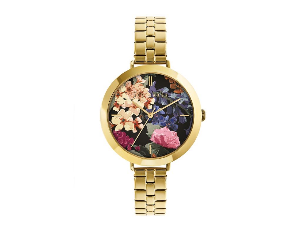 Ted Baker Γυναικείο Ρολόι Χειρός Ammy Floral με Μαύρο Καντράν και Χρυσό Μπρασελέ, BKPAMF103