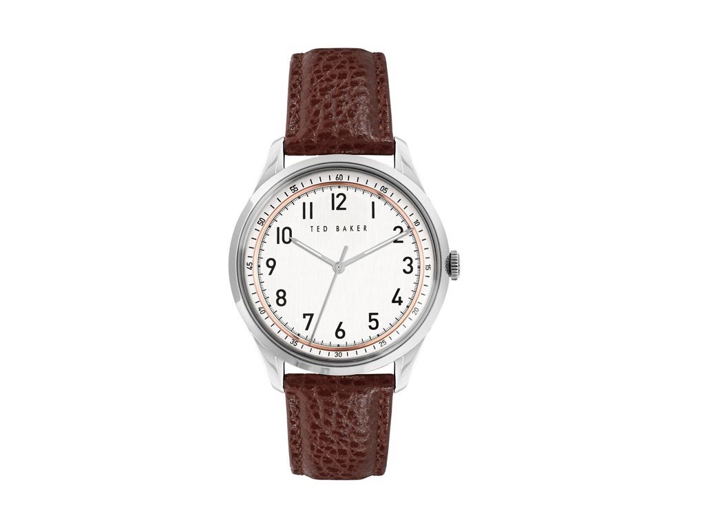 Ted Baker Ανδρικό Ρολόι Χειρός με Λευκό Καντράν και Καφέ Δερμάτινο Λουράκι, BKPDQS109