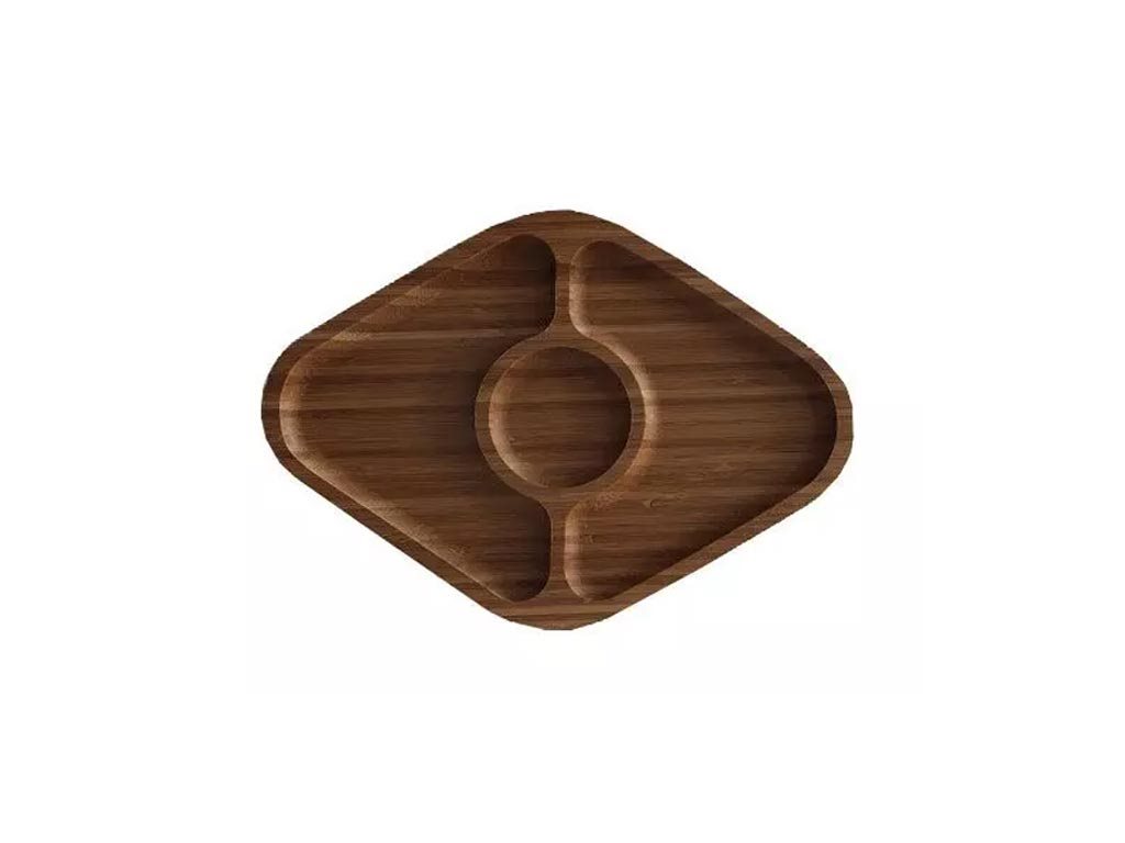 Ξύλινη βάση από Bamboo με 3 θέσεις για snacks, 28x20x2 cm, Snacks tray