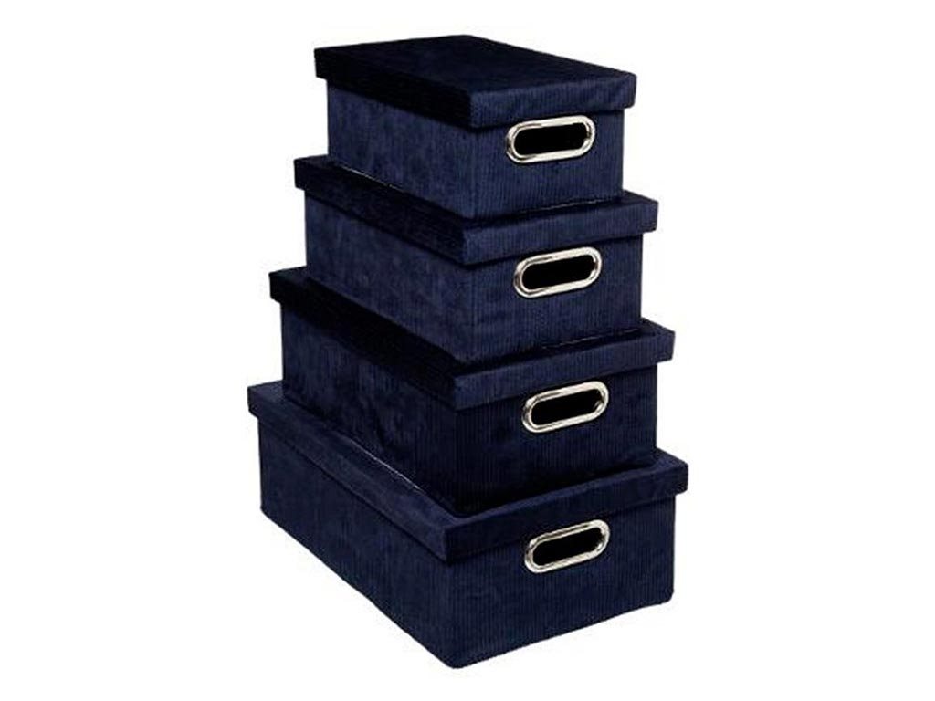 Σετ 4 Κουτιά Αποθήκευσης με καπάκι και βελούδινη υφή σε μπλε σκούρο χρώμα, Storage velvet boxes