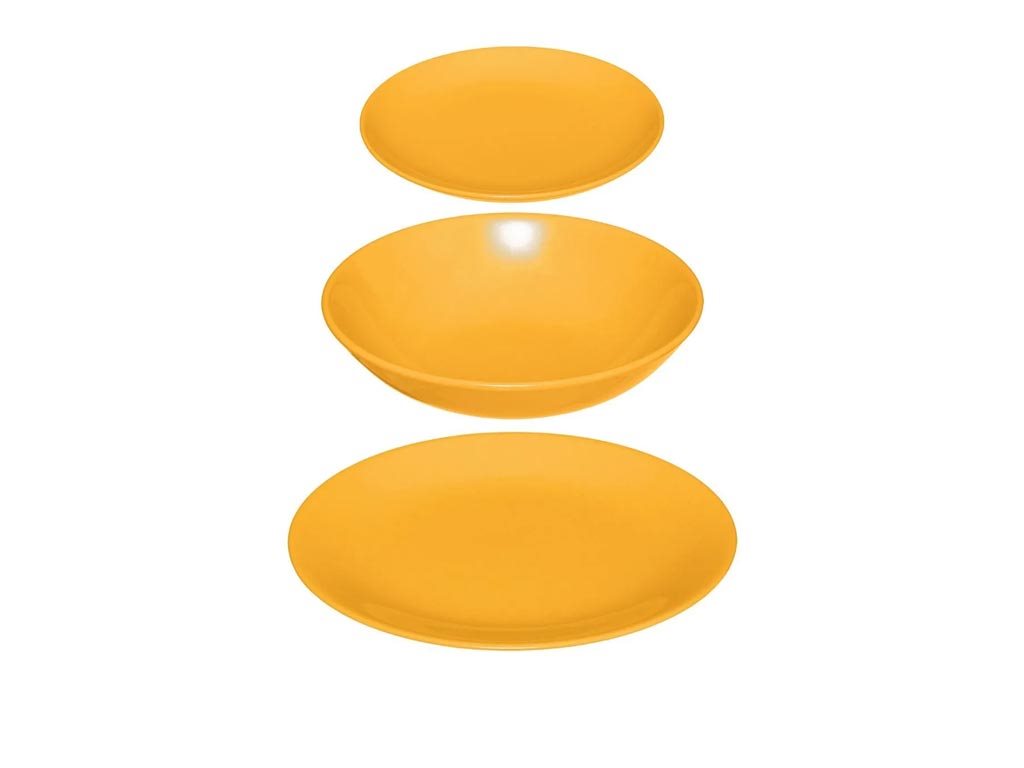 Πήλινο Σετ Σερβίτσιο Πιάτων 18 τεμαχίων σε κίτρινο χρώμα, 26x21x20 cm