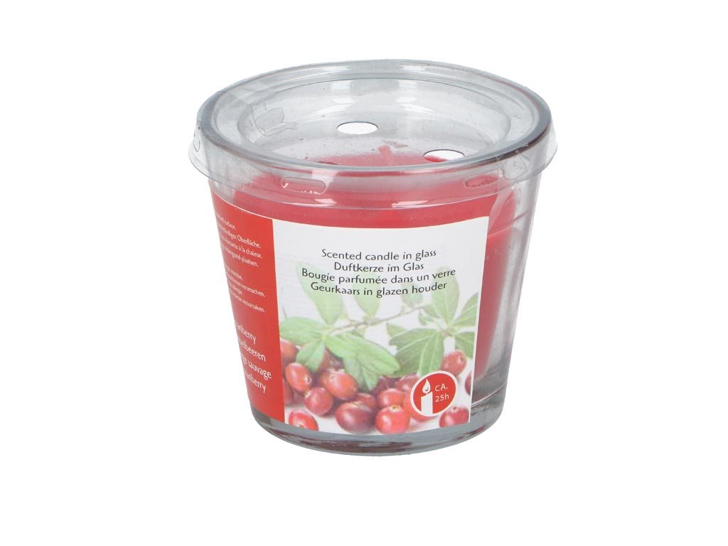 Αρωματικό Κερί Χώρου σε γυάλινο δοχείο διάρκειας 25 ωρών και 145gr, 8x8x8 cm Wild cranberry