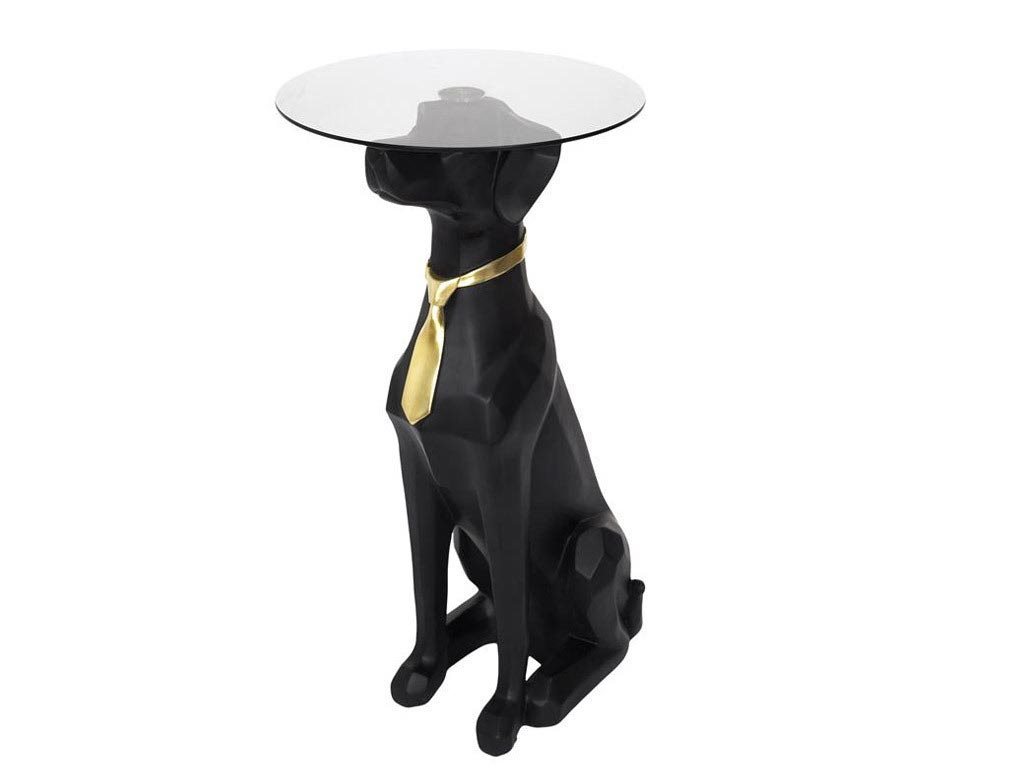 Βοηθητικό Στρογγυλό Τραπεζάκι Σκύλος σε μαύρο χρώμα, 15x66 cm, Side table