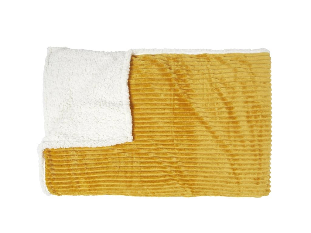 Κουβέρτα Fleece με βελούδινη υφή και κοτλέ σχέδιο σε κίτρινο χρώμα, 180x220 cm