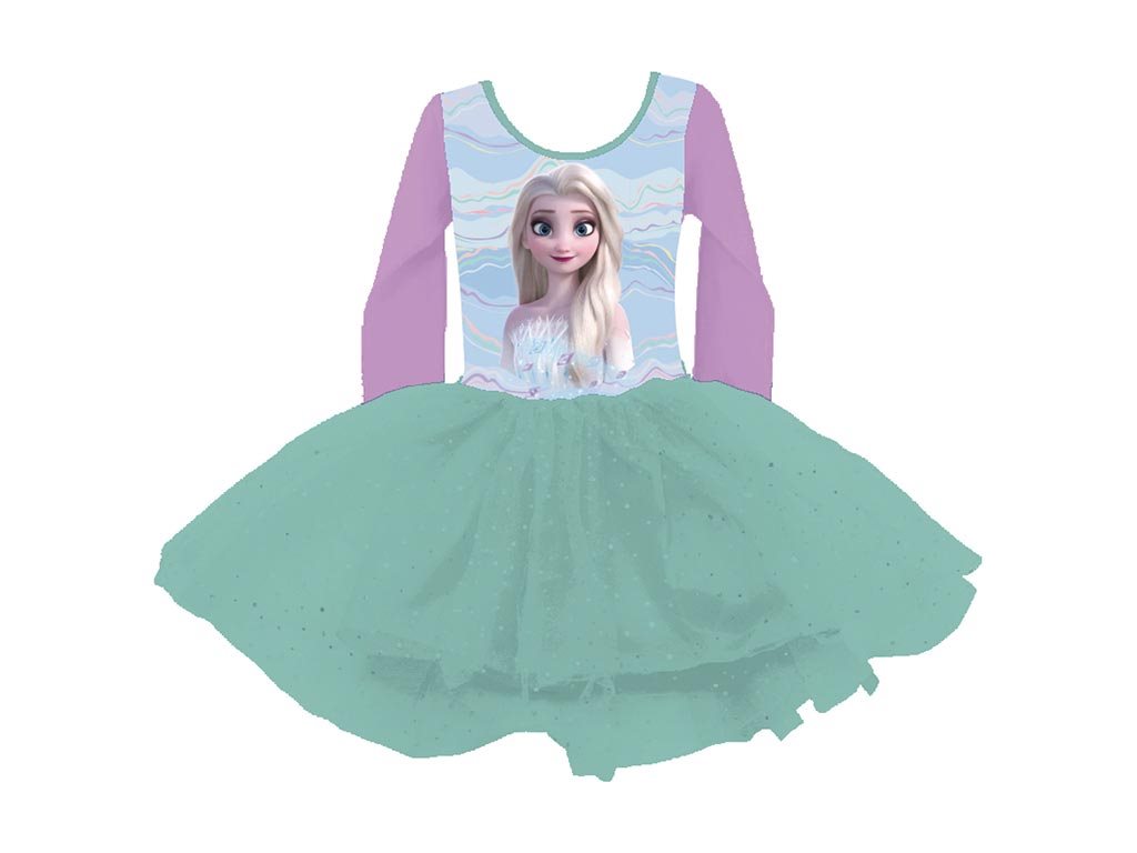 Παιδικό Mακρυμάνικο Κορμάκι Μπαλέτου με την Elsa με Τιρκουάζ τούλινη Φούστα, Frozen Girl's Dress 4