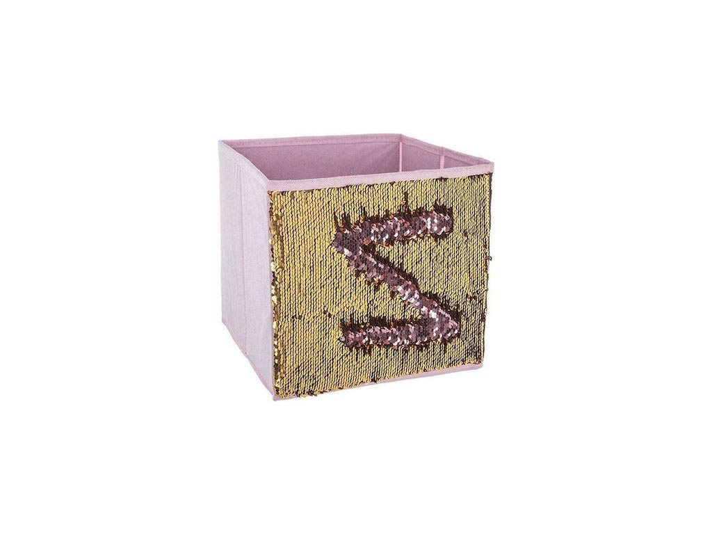 Παιδικό Πτυσσόμενο Κουτί Αποθήκευσης με Παγιέτες 2 όψεων σε Ροζ χρώμα, 24x24x23 cm