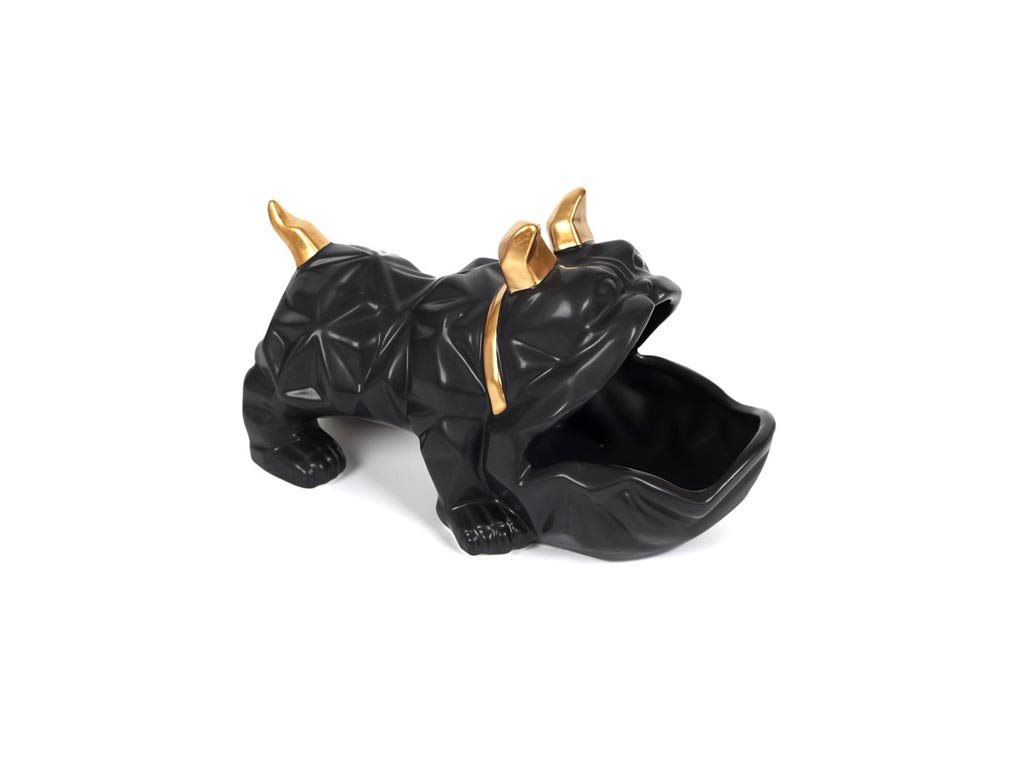 Διακοσμητικό Επιτραπέζια Κεραμική Κλειδοθήκη Bulldog σε Μαύρο χρώμα, 30x14.5x16.5 cm