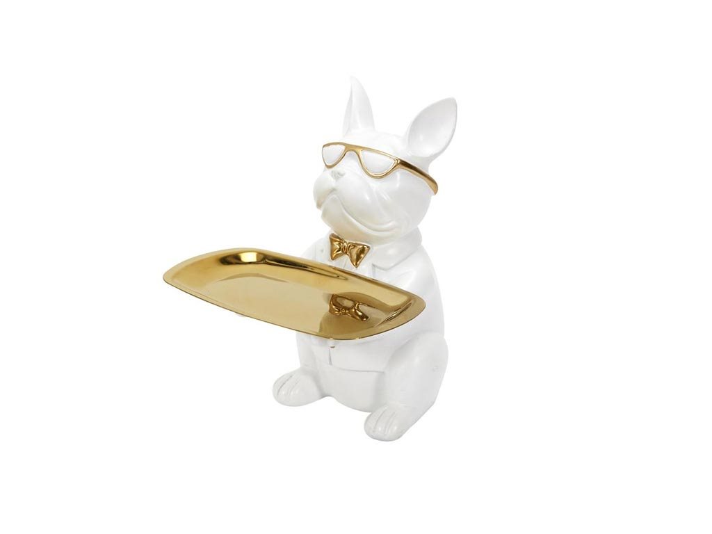 Διακοσμητική Επιτραπέζια Κλειδοθήκη Bulldog σε Λευκό χρώμα από Πλαστικό, 19x20x23.5 cm