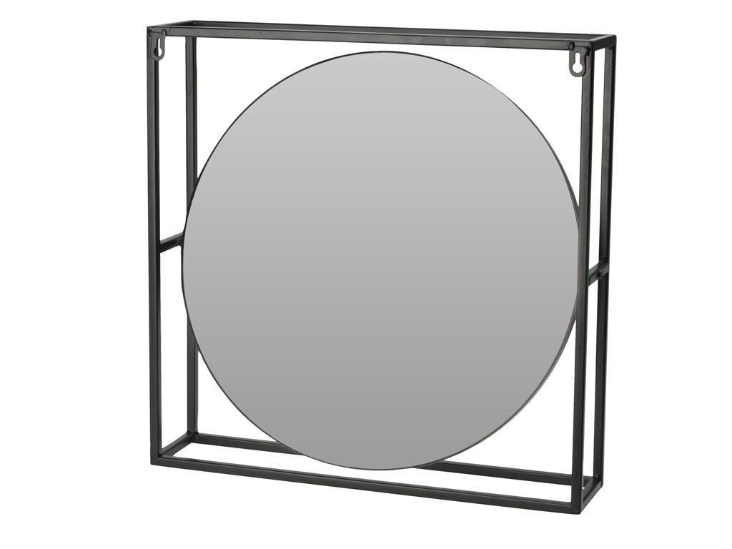 Τετράγωνος Επιτοίχιος Μεταλλικός Καθρέφτης σε μαύρο χρώμα, 45x10x45 cm