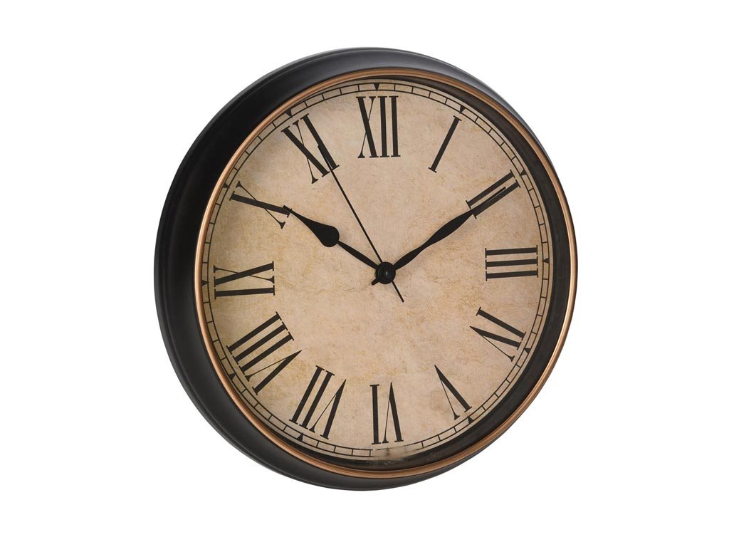 Πλαστικό Ρολόι Τοίχου Vintage σε σκούρο καφέ χρώμα διαμέτρου 35 cm, Wall clock