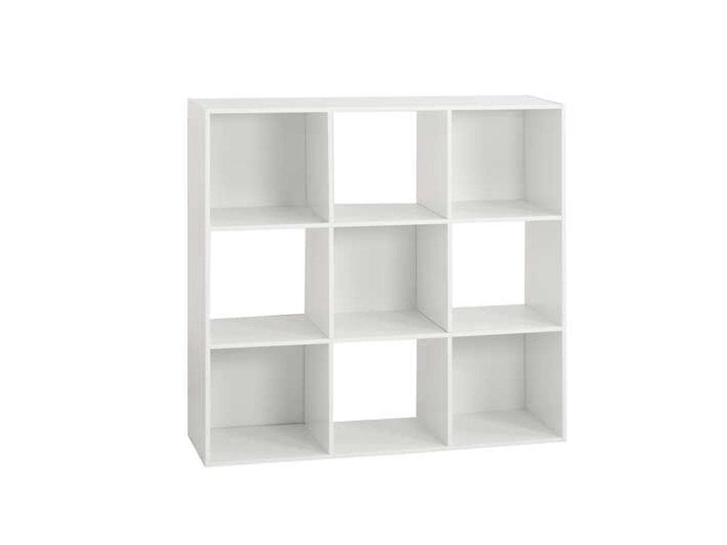 Έπιπλο Ξύλινη Βιβλιοθήκη με 9 Τετράγωνα Ράφια σε Λευκό χρώμα, 100.5x32x100.5 cm